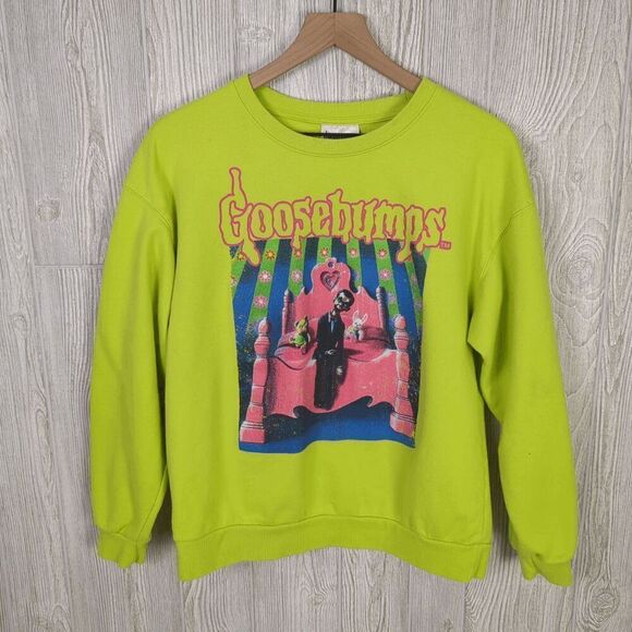 Goosebumps Crewneck Sweatshirt Chartreuse Pullover Size Medium - Picture 3 of 7